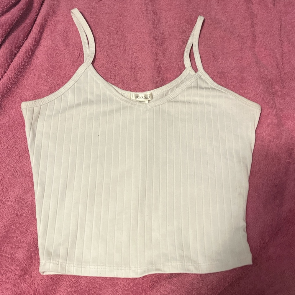 Women's White Ribbed Tank Top